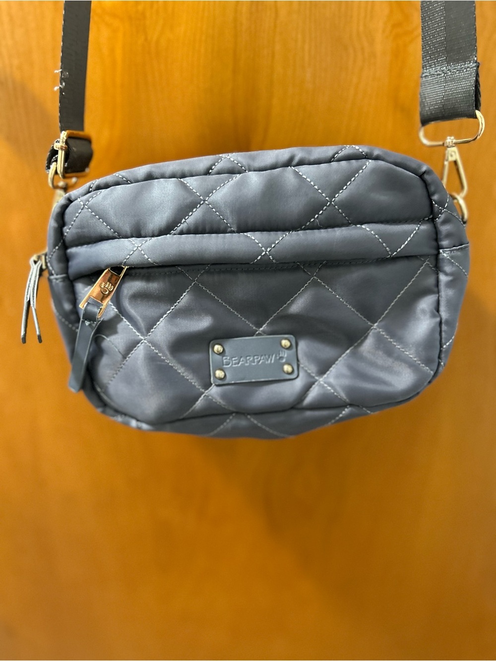 BearPaw Quilted Crossbody Bag in Gray with Gold Hardware